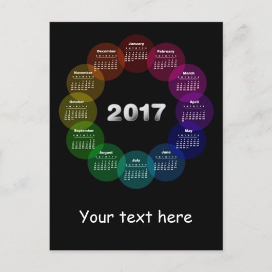 Carte Postale Calendrier rond coloré pour 2017 (Devant)