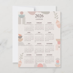 Carte Postale Calendrier scandinave 2026 Esthétique Boho Beige