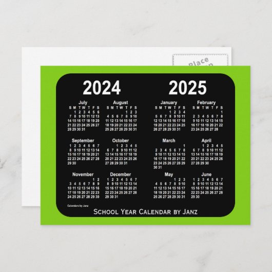 Carte Postale Calendrier scolaire 2024-2025 de Yellowgreen Neon (Devant / Derrière)