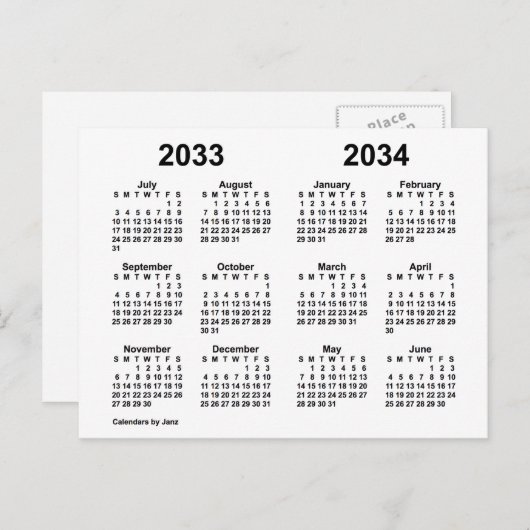 Carte Postale Calendrier scolaire blanc 2033-2034 par Janz (Devant / Derrière)