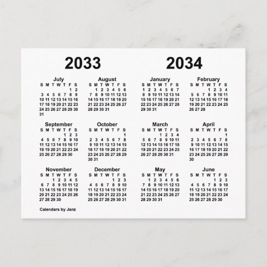 Carte Postale Calendrier scolaire blanc 2033-2034 par Janz (Devant)