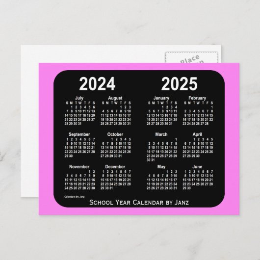 Carte Postale Calendrier scolaire Violet Neon Mini 2024-2025 par (Devant / Derrière)