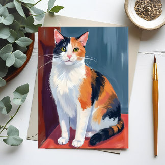 Carte Postale Calico Cat | Watercolor Pretty Kitten Cat Pet