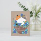 Carte Postale Calico chat & fleurs (Debout devant)