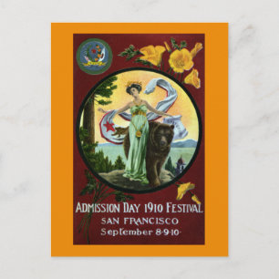 Carte Postale California Admission Day Festival Femme avec ours