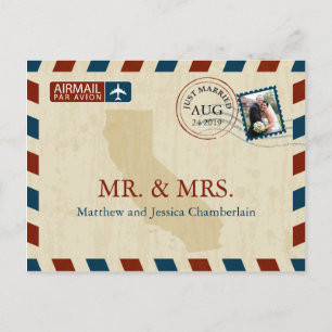 Carte Postale California Airmail Remerciements pour mariage