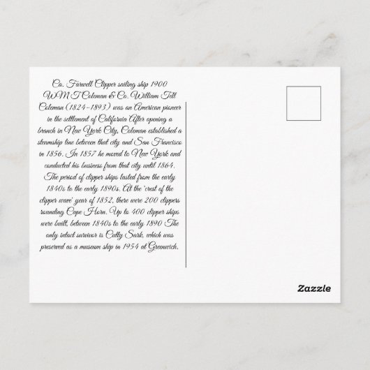 Carte Postale California Farwell Clipper voilier ship 1900 (Dos)