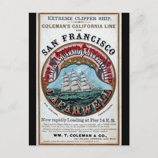 Carte Postale California Farwell Clipper voilier ship 1900 (Devant)