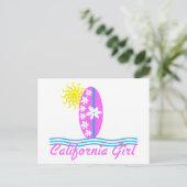 Carte Postale California Girl Pink Surfboard W/Sun (Debout devant)