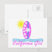 Carte Postale California Girl Pink Surfboard W/Sun (Devant / Derrière)