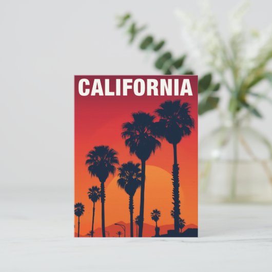 Carte Postale California Palm Trees Sunset Retro (Debout devant)