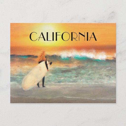 Carte postale California Surfer Girl Beach Sunset (Devant)