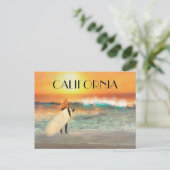 Carte postale California Surfer Girl Beach Sunset (Debout devant)