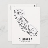 Carte Postale California US State road map - golden state map (Devant / Derrière)