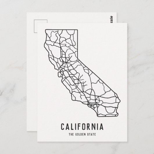 Carte Postale California US State road map - golden state map (Devant / Derrière)