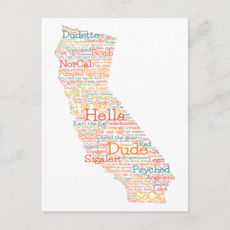 Carte Postale California USA Slang Word Art Map