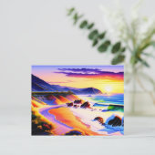 Carte Postale Californie Coastline Sunset Watercolor (Debout devant)