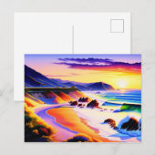 Carte Postale Californie Coastline Sunset Watercolor (Devant / Derrière)