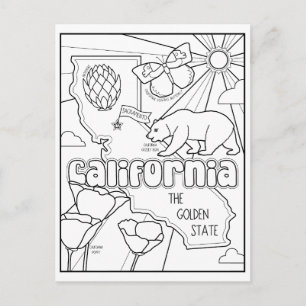 Carte Postale californie colorie-moi collage
