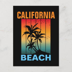 CARTE POSTALE CALIFORNIE PLAGE VINTAGE RÉTRO COUCHER DE SOLEIL