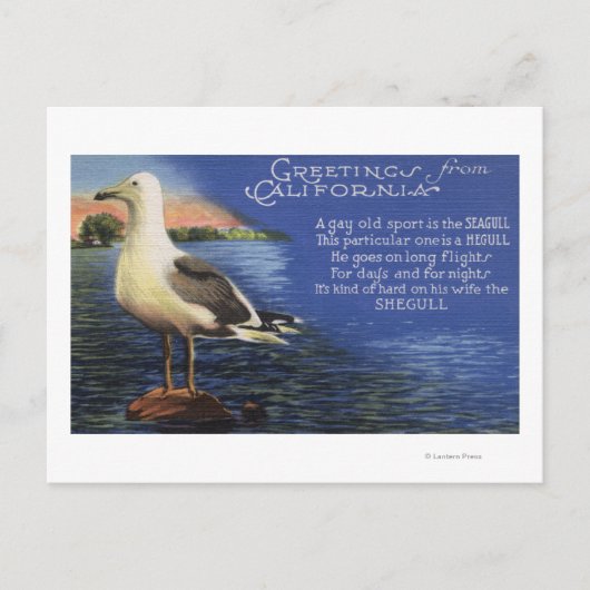 Carte Postale Californie - Salutations de, Poème Seagull (Devant)