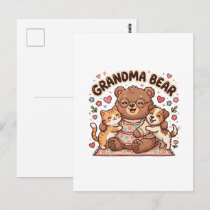 Carte Postale Câlin mignon de grand-mère ours