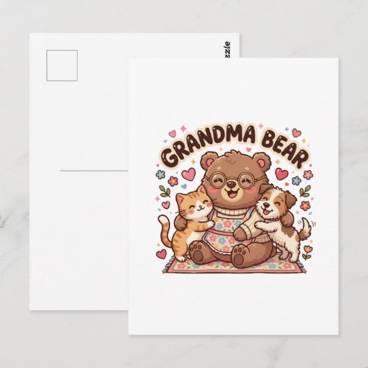 Carte Postale Câlin mignon de grand-mère ours (Devant / Derrière)