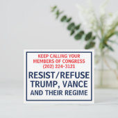 Carte Postale Call Congress Protest Resist Refuse Trump Vance (Debout devant)