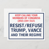 Carte Postale Call Congress Protest Resist Refuse Trump Vance (Devant / Derrière)