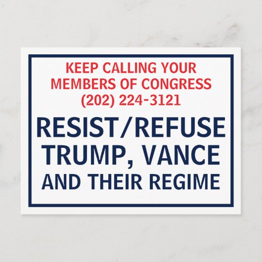 Carte Postale Call Congress Protest Resist Refuse Trump Vance (Devant)