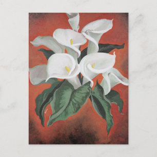 Carte Postale Calla Lilies Sur Un Arrière - plan Rouge