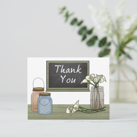Carte Postale Calla Lily Chalkboard Mason Jar Merci (Debout devant)