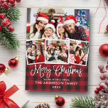 Carte Postale Calliage moderne amusant Noël 4 Photo Plaid<br><div class="desc">Script de calligraphie moderne Joyeux Noël 4 Photo Carte postale de vacances - Rouge</div>