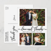 Carte Postale Calligraphie 3 Photo Mariage Collage Merci (Devant / Derrière)