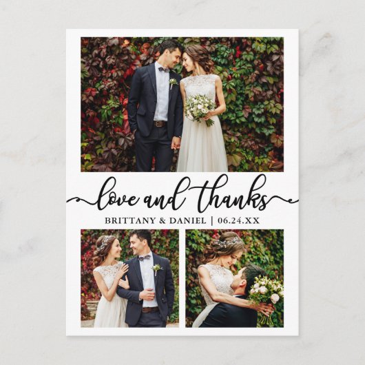 Carte Postale Calligraphie 3 Photo Mariage Collage Merci (Devant)