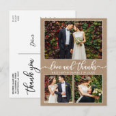 Carte Postale Calligraphie 3 Photo Mariage Remerciement Kraft (Devant / Derrière)