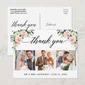 Carte Postale Calligraphie 3 Photo Rose Floral Mariage Remerciem (Devant / Derrière)