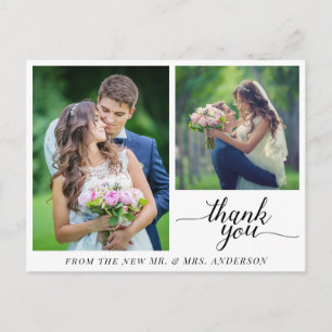 Carte Postale Calligraphie 3 Photos Mariage Merci