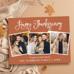 Carte Postale Calligraphie amusante 3 Photo Terracotta Thanksgiv<br><div class="desc">Moderne Fun Calligraphie Script Bon thanksgiving Famille 3 Photo Holiday Carte postale - Arrière - plan en terre cuite</div>