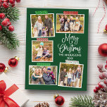 Carte Postale Calligraphie amusante Joyeux artisanat de Noël Ban<br><div class="desc">Joyeux Noël 5 Photo Collage avec carte postale de vacances pour bande artisanale. Arrière - plan vert forestier.</div>