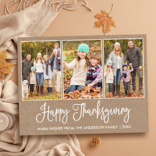 Carte Postale Calligraphie amusante Kraft 3 Photos Thanksgiving