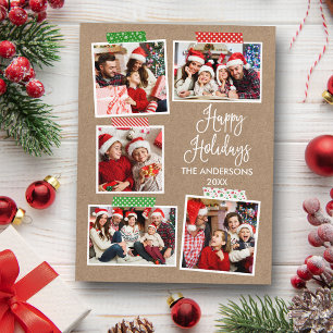 Carte Postale Calligraphie amusante Kraft Happy Holidays Bande a