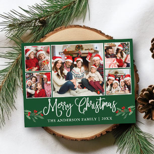 Carte Postale Calligraphie amusante Noël Holly 5 Photo Vert