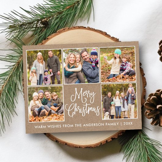 Carte Postale Calligraphie amusante Rustique Kraft 5 Photo Noël