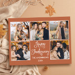 Carte Postale Calligraphie amusante Terracotta 5 Photo Thanksgiv<br><div class="desc">Moderne Fun Calligraphie Script Bon thanksgiving Famille 5 Photo Holiday Carte postale - Arrière - plan en terre cuite</div>