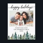 Carte Postale Calligraphie Aquarelle Pine Arbres Photo Vacances<br><div class="desc">Script Moderne Élégant Calligraphie,  Aquarelle Pine Arbres,  Joyeuses Vacances Famille Photo Holiday Carte postale</div>