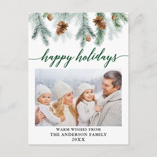 Carte Postale Calligraphie Aquarelle Pine Cônes Vert Vacances (Devant)