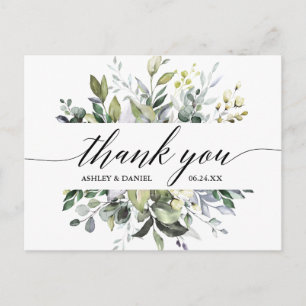Carte Postale Calligraphie Aquarelle Verdure Mariage Remerciemen