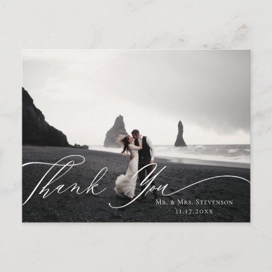 Carte Postale Calligraphie Automne Vert Mariage Photo Merci (Devant)