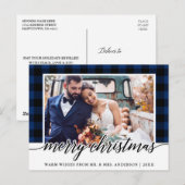 Carte Postale Calligraphie bleu Plaid Mariage photo Noël (Devant / Derrière)